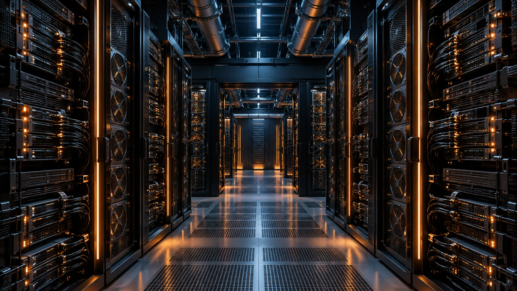 Concept illustration of server racks in an AI data center