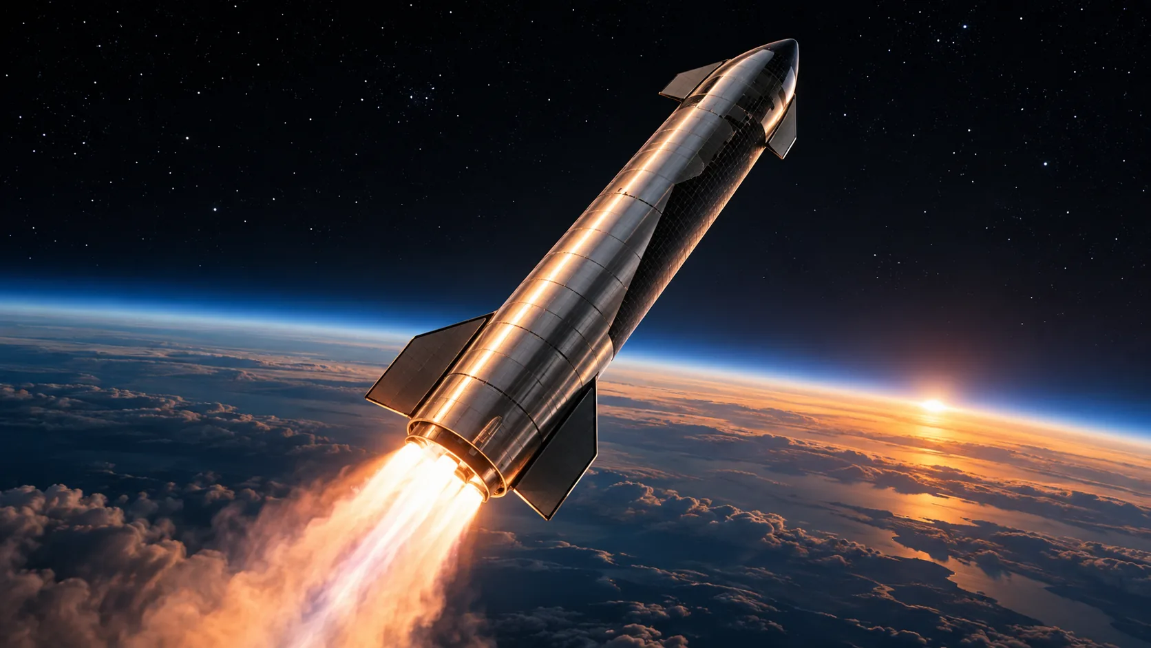 Concept illustration of Starship ascending above Earth